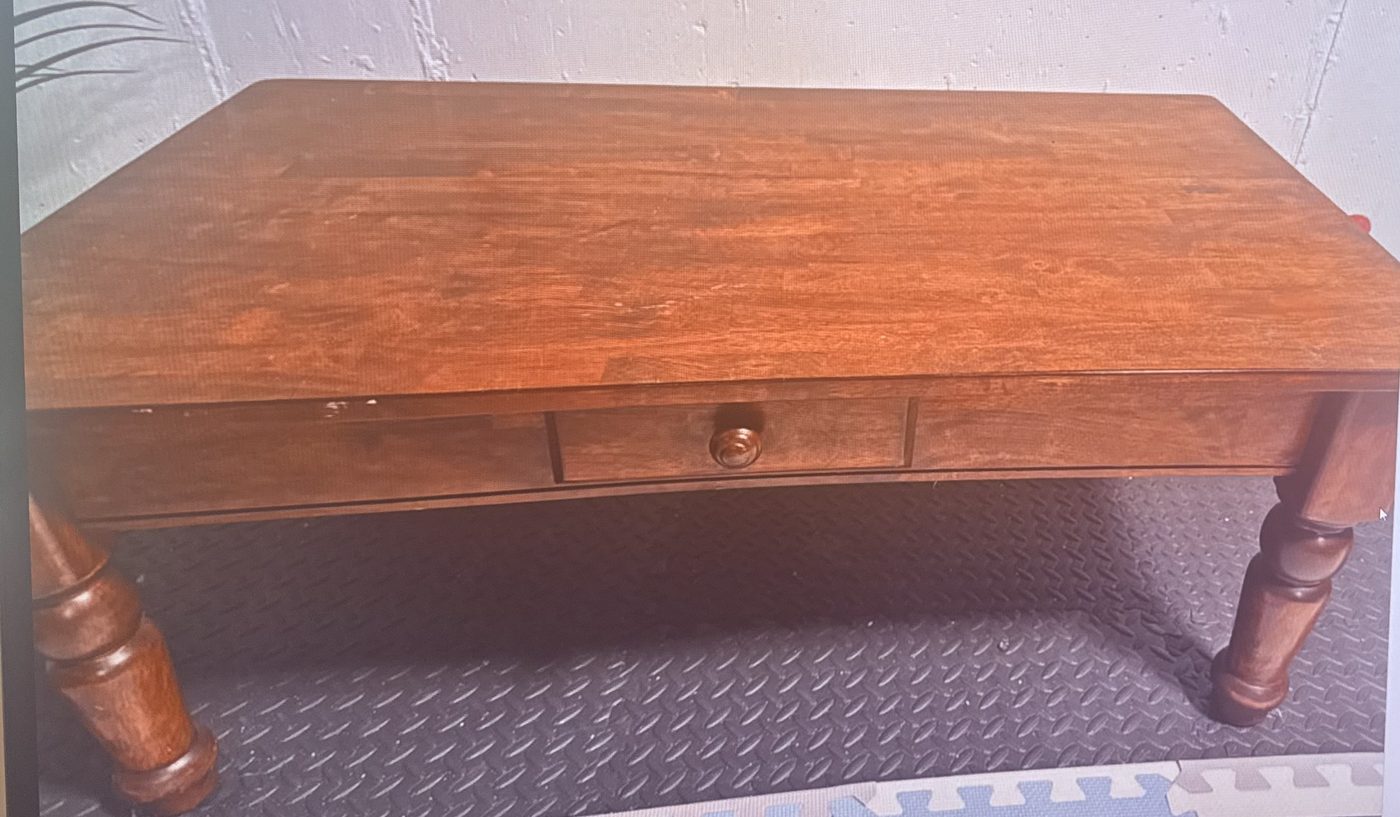 Turned-leg coffee table before refinishing